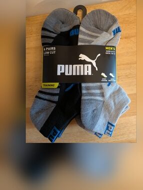 Puma Men’s Low Cut Athletic Socks - Gray, Black & Blue (6 Pack)